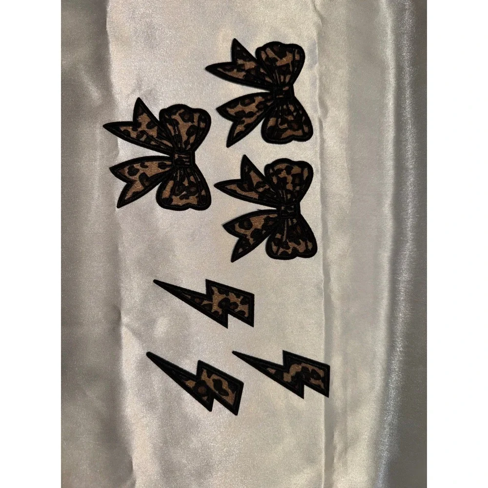 Leopard Print Iron On‎ Patch Set Bows and Lightning Bolts Cheetah Applique 6pc